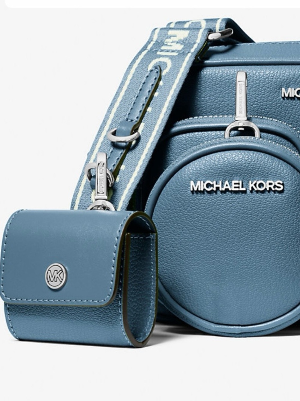 MICHAEL KORS JET SET LEATHER MEDIUM CROSSBODY WITH CASE FOR APPLE AIRPODS PRO - Picture 2 of 13